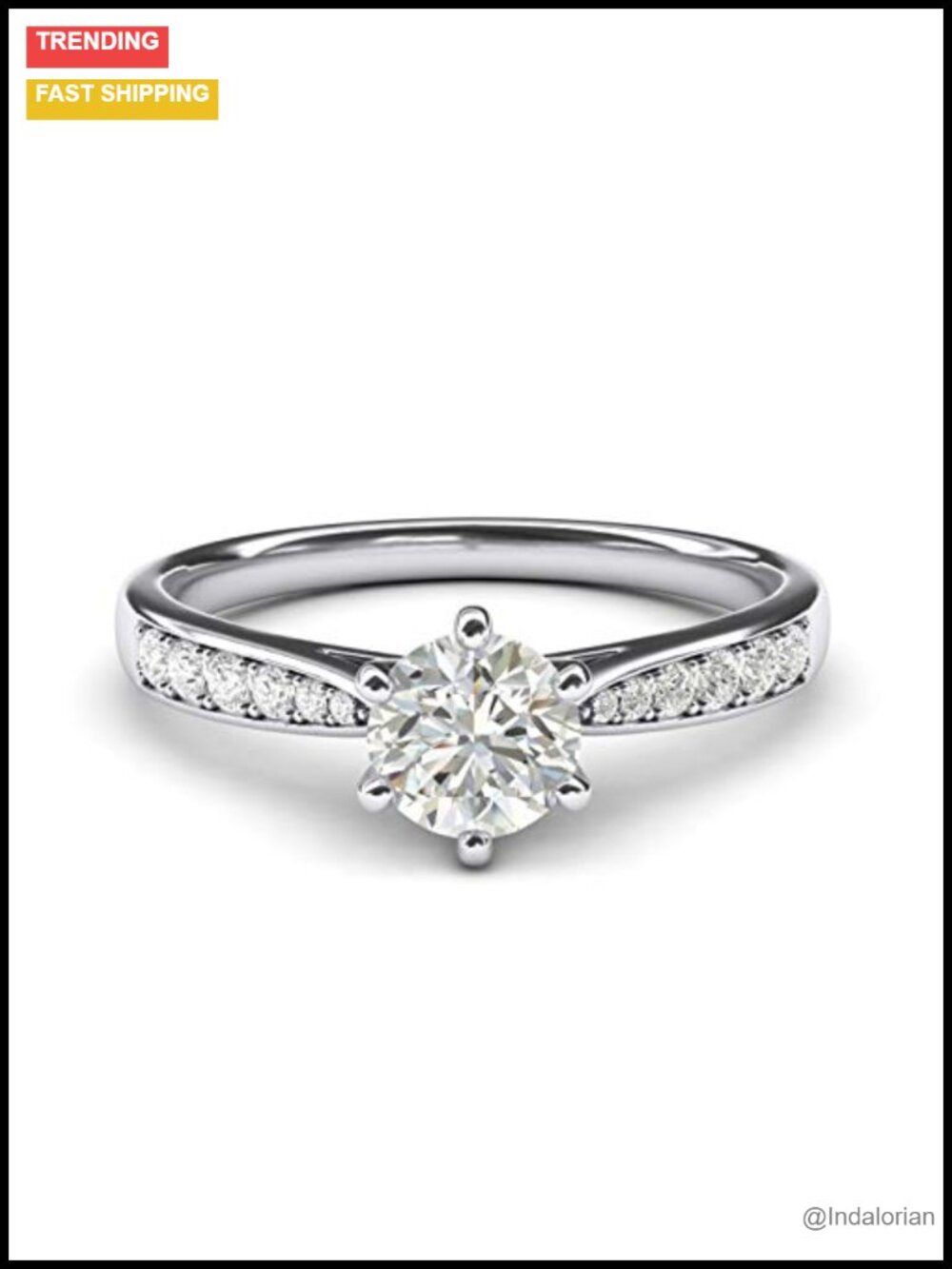 14k White Gold 6-Prong Simulated Diamond Engagement Ring Promise Bridal